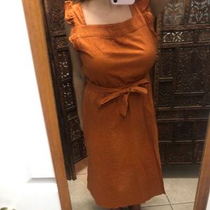 Universal Thread Orange Linen Ruffle Belted Dress